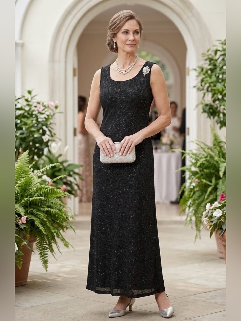Alex Evenings Black Subtle Sparkle Maxi Dress Mother of the Bride Formal Gown